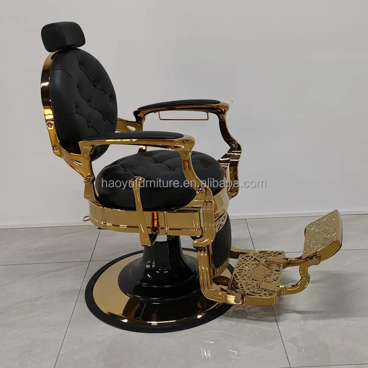 Classic Golden Barber Chair Hydraulic Oil Pump Barber Chairs Black And