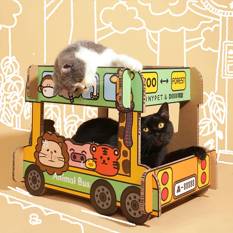 Double Decker Bus Cat Scratching Cardboard Bed House Cat Scratching Board Corrugated Paper Environmental protection