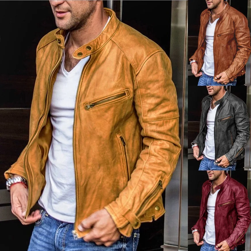 2024 autumn and winter new high-grade washed clothes foreign trade youth stand collar punk motorcycle leather jacket men_voghion.com