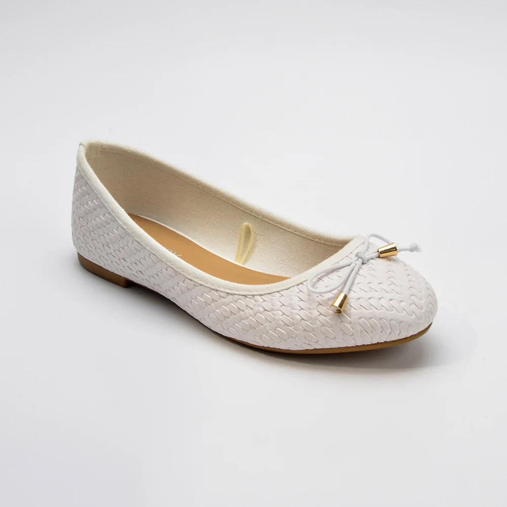 New Styles Soft Insole Weave Pattern Doll Bow Beautiful Ladies Dress Pumps Shoes Women Ballerina Flat Shoes for Wedding
