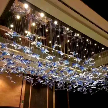 Custom pendant lamp modern fashion art glass star type decorative chandelier for hotel lobby corridor
