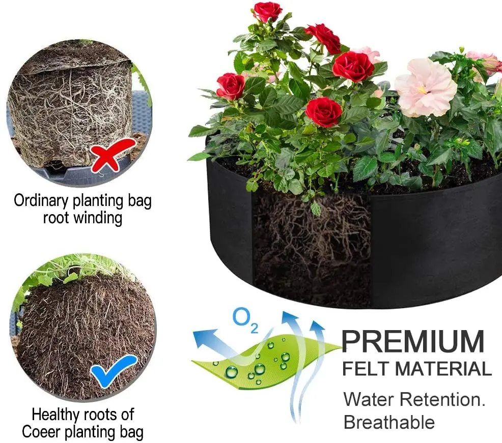 50 Gallon 100 Gallon Large Felt Grow Bag Heavy Duty Non Woven Fabric Round  Raised Garden Bed Grow Pot Felt Plant Bag