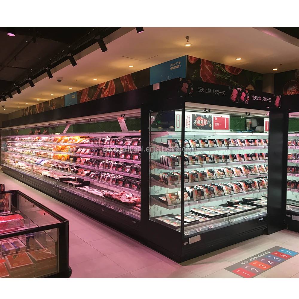 Multideck Open Chiller Cabinet Display Showcase Refrigerator for Vegetables and Fruits Hypermarket Meat Display Cabinets