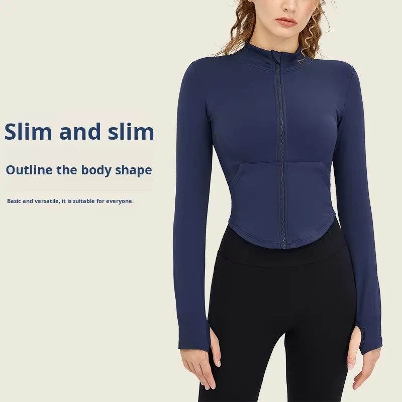 Autumn Winter Yoga Clothing Breathable for Tight Slimming Zipper Stand Collar Sports Jac detail