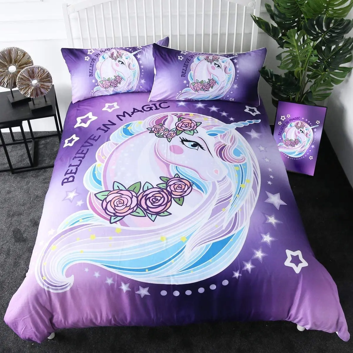 Cheap Custom Design unicorn Bedsheet Set 3d Print Cartoon Kids Duvet Covers Sets