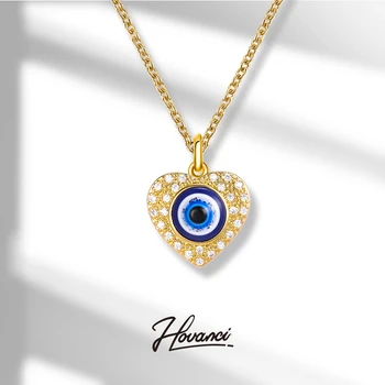 HOVANCI Sublimation Mother's Day Stainless Steel Jewelry 03 18k Gold Plated Devil Heart Evil Eyes Pendant Necklaces
