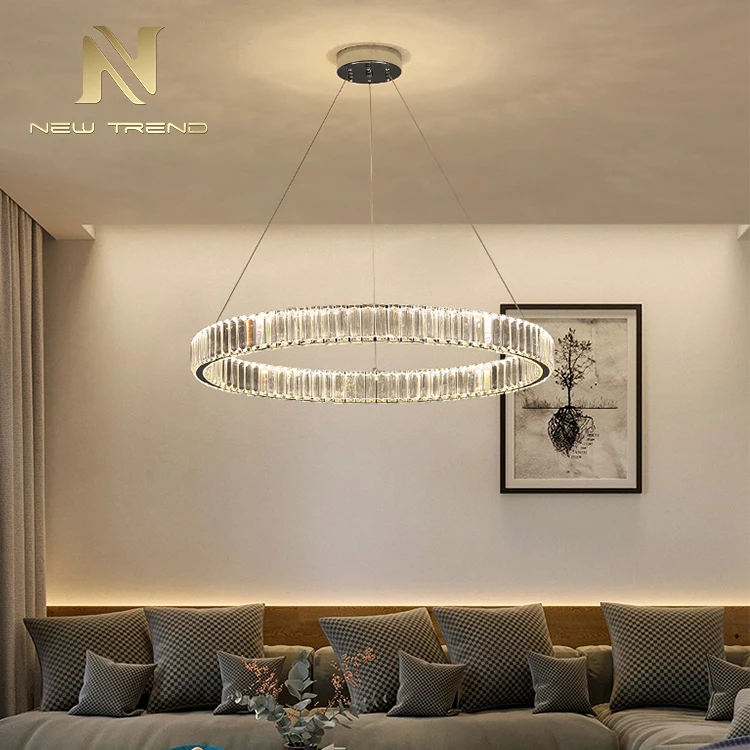 Contemporary Design Ceiling Pendant Lamp Support Custom Crystal Rings Led Chandelier