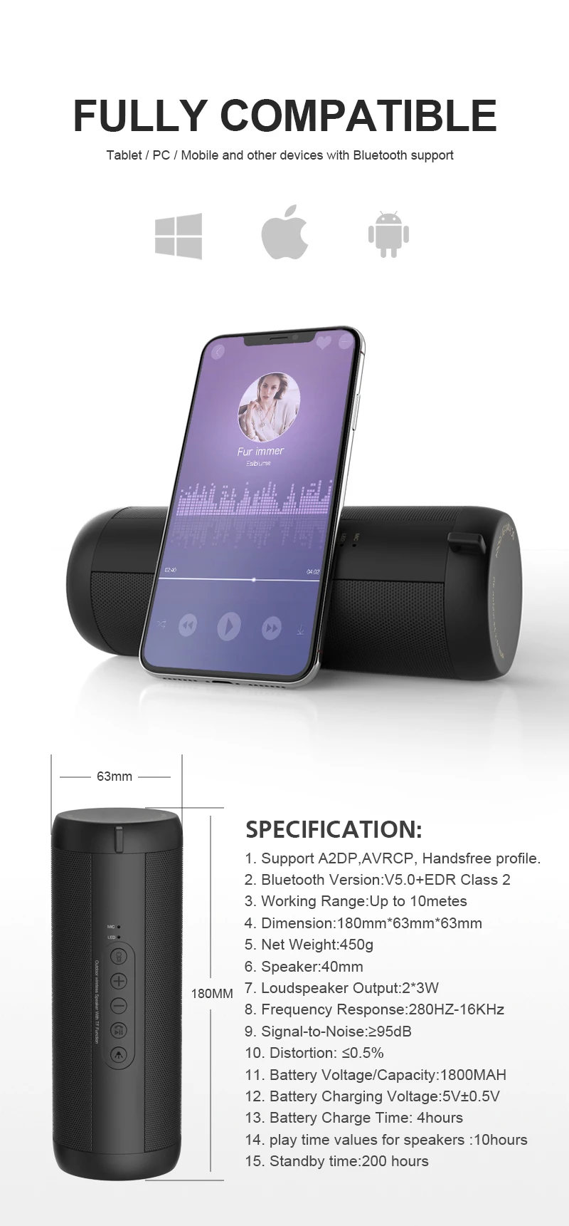 Modern Style Factory Oem Cylinder With LED light Fm TF Card Loudspeaker Waterproof Bluetooth Blutooth Speaker - ANKUX.COM