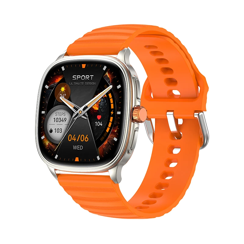 Hot Design 2026 Smart Watch HK73, Black Orange Ultra Thin Body 1.73inch AMOLED Screen Custom Faces BT Calling Unisex Smartwatch