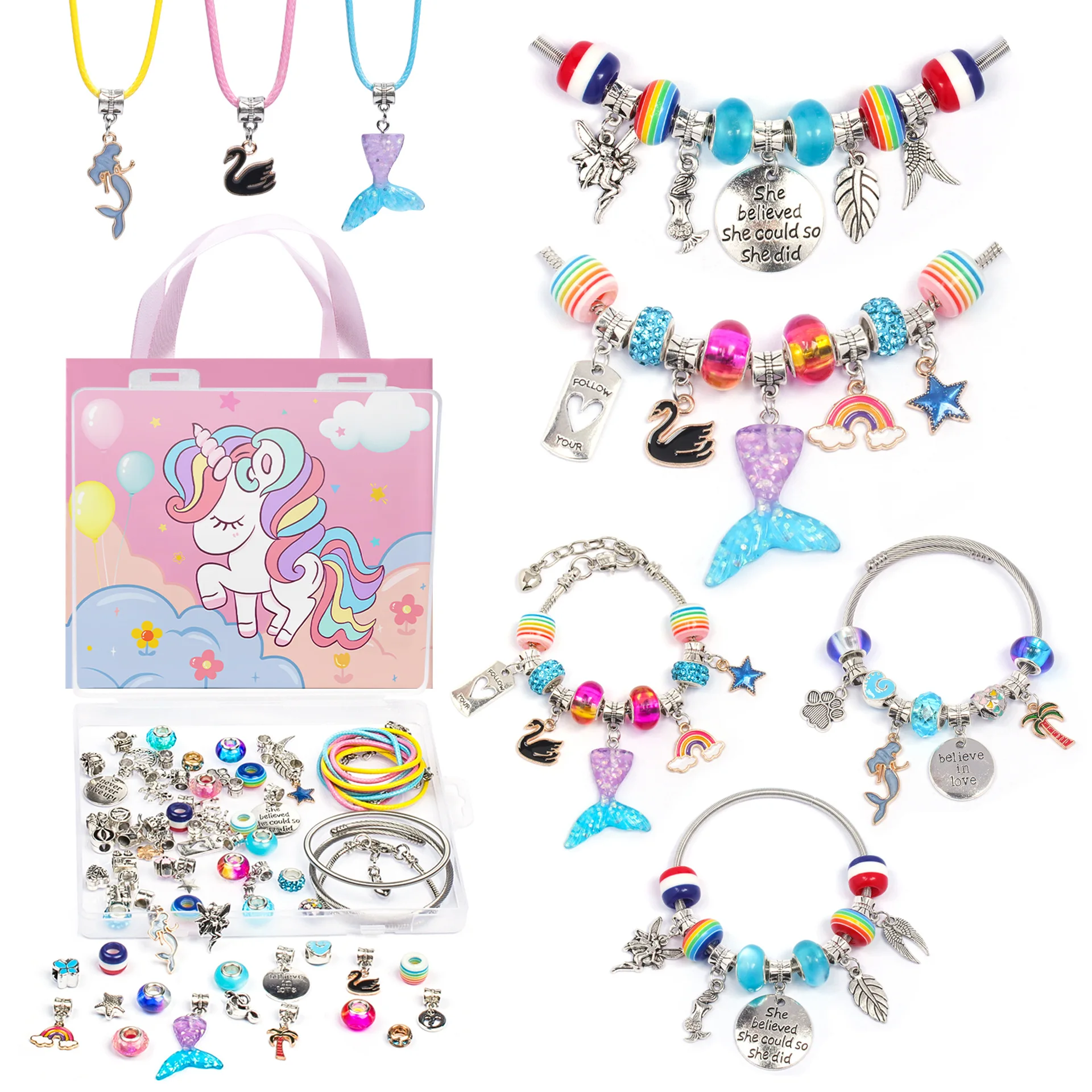150Pcs Cham Bacelet Making Kit With Jewely Box Gils Beads