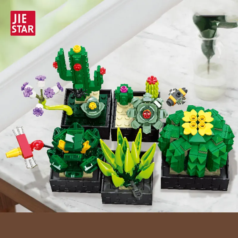 JIESTAR 590 Pcs Succulents Botanical Flower Artificial Plants Set Potted  Plants Building Block Set Home Decor Housewarming Gift