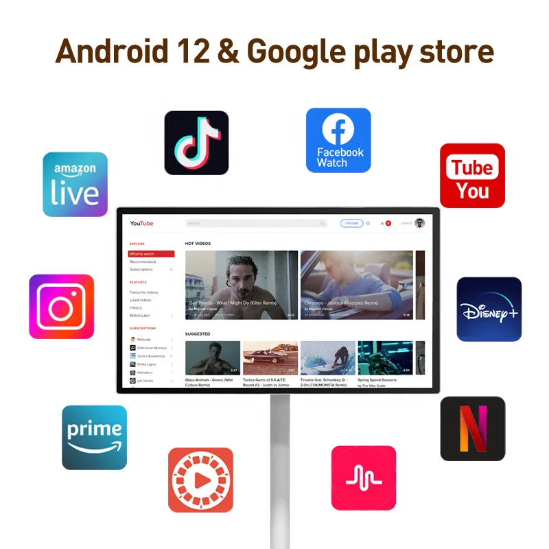 Cheap and Best 32 Inch Smart TV Capacitive Touch Screen Portable Floor Standing Tv Follow by Me Live Tv Screen 4+64Gb Moderning
