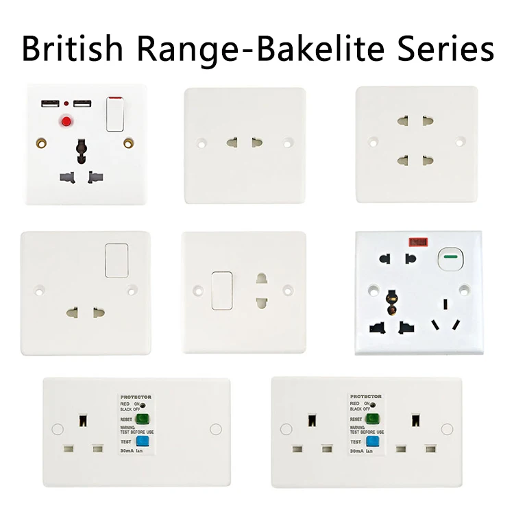 VNX Universal Best Seller Electrical Plug Socket 10A Bakelite Wall Switches British Standard White Panel Socket Outlet for Home