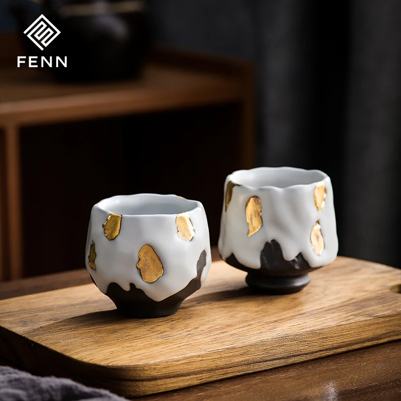 product fenn japanese teacup ceramic coffee cup irregular edge feature design cups body variety of luxury grey with golden tea cups-60