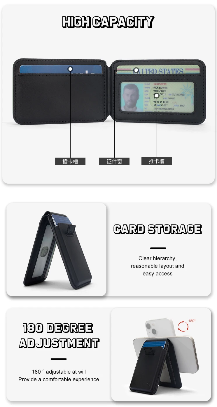 Detachable Leather Wallet Phone Case Card Holder With Stand Custom Magsaf Wallet