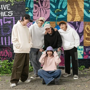 Men's Basic Hooded Sweatshirt Trendy Brand Loose All-Season Japanese Casual Jacket for Spring Autumn Solid Pattern Digital