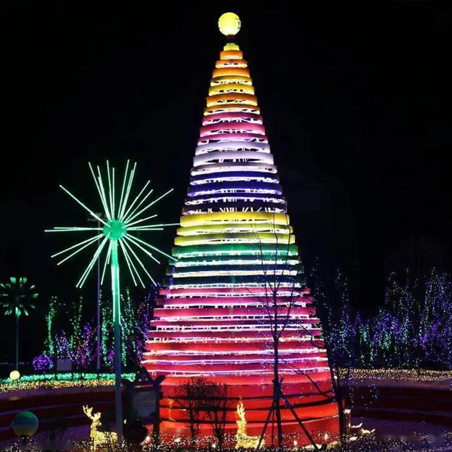 wholesale outdoor giant artificial decorative modern big metal frame LED lighted Christmas tree with ball lights included