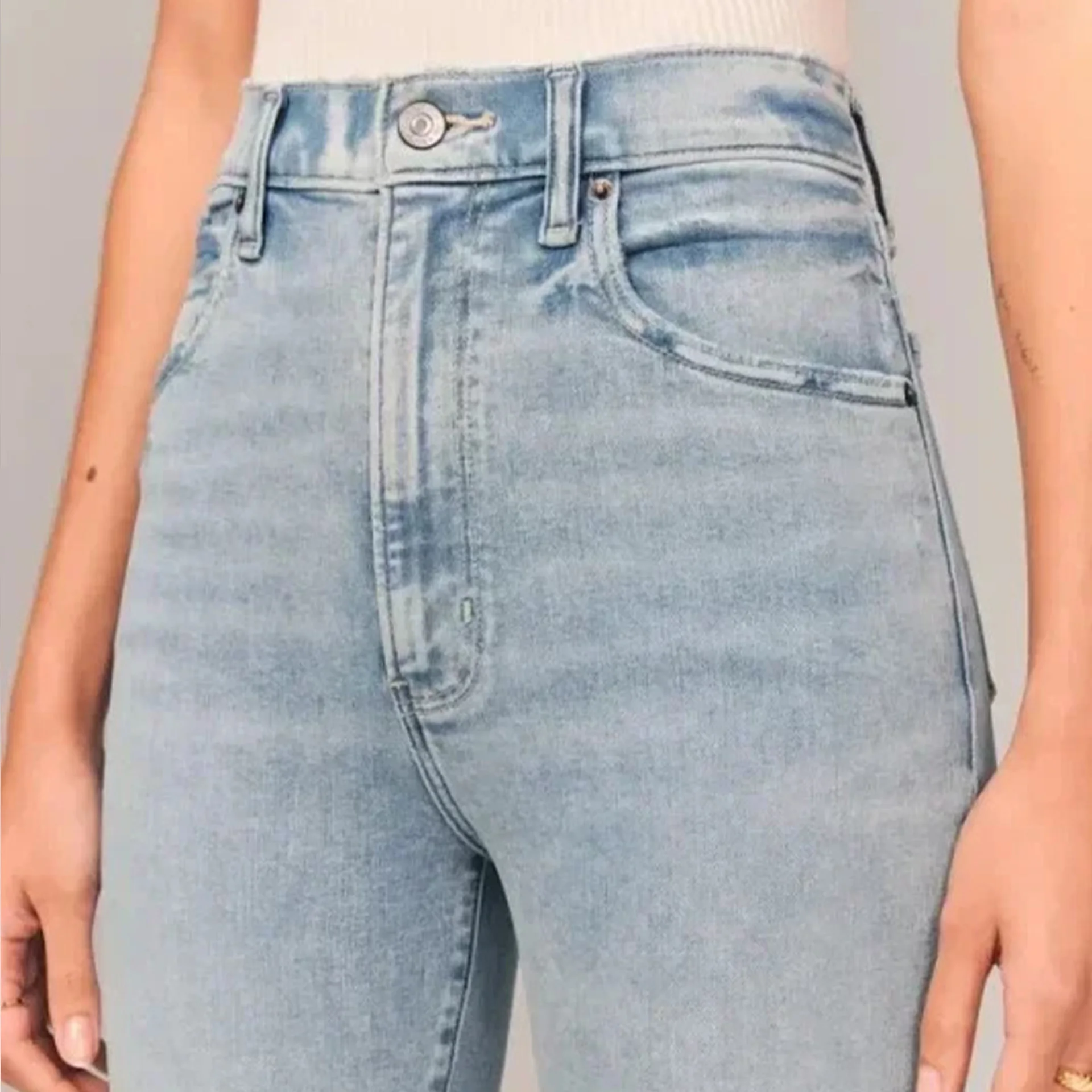 High Quality Plus Size Long Button Flare Jeans Pants Women With Pockets