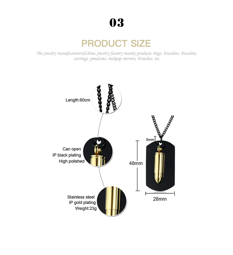 Wholesale Bullet Pendant Men's Lettering Simple Style Titanium Steel Pendant Necklace PN990