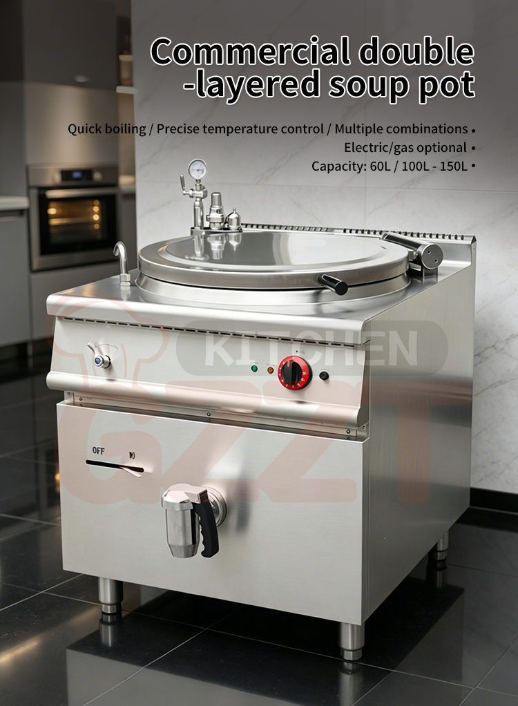 Electric Gas Powered Double-layer Insulation Boiling Pot Commercial Big Stainless Steel Large Cooking Pots Braising Pot