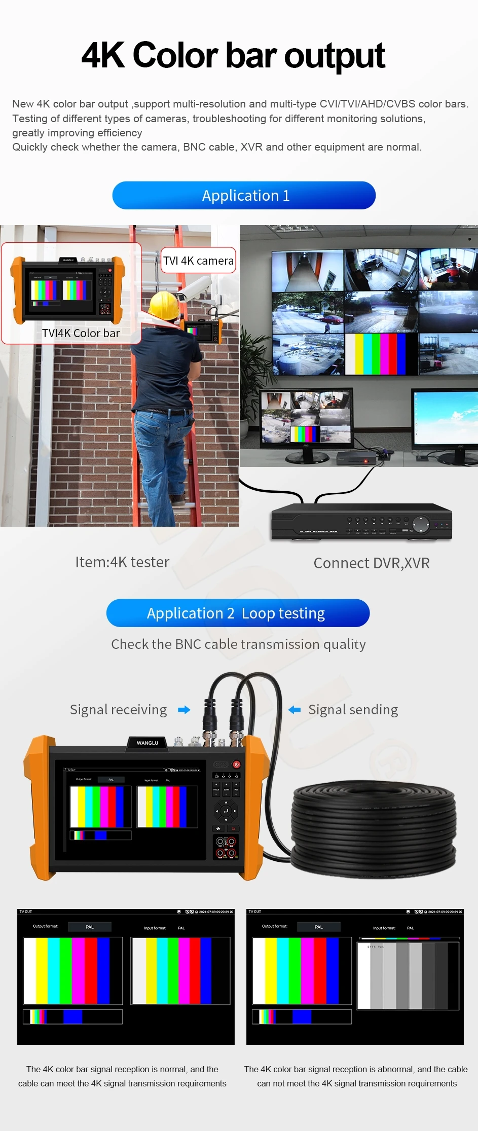 New Android system 8K H.265 IP AHD TVI CVI SDI IP CVBS All in one WIFI camera cable POE tester