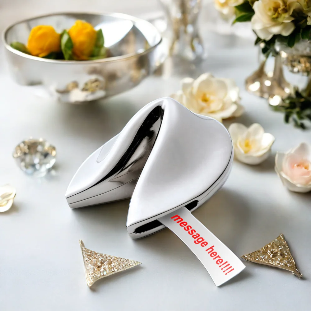 Fast Delivery Silver Good Luck Trinket Box Metal Fortune Cookie Box With Message Slip Inside for Gifts and Home Decor