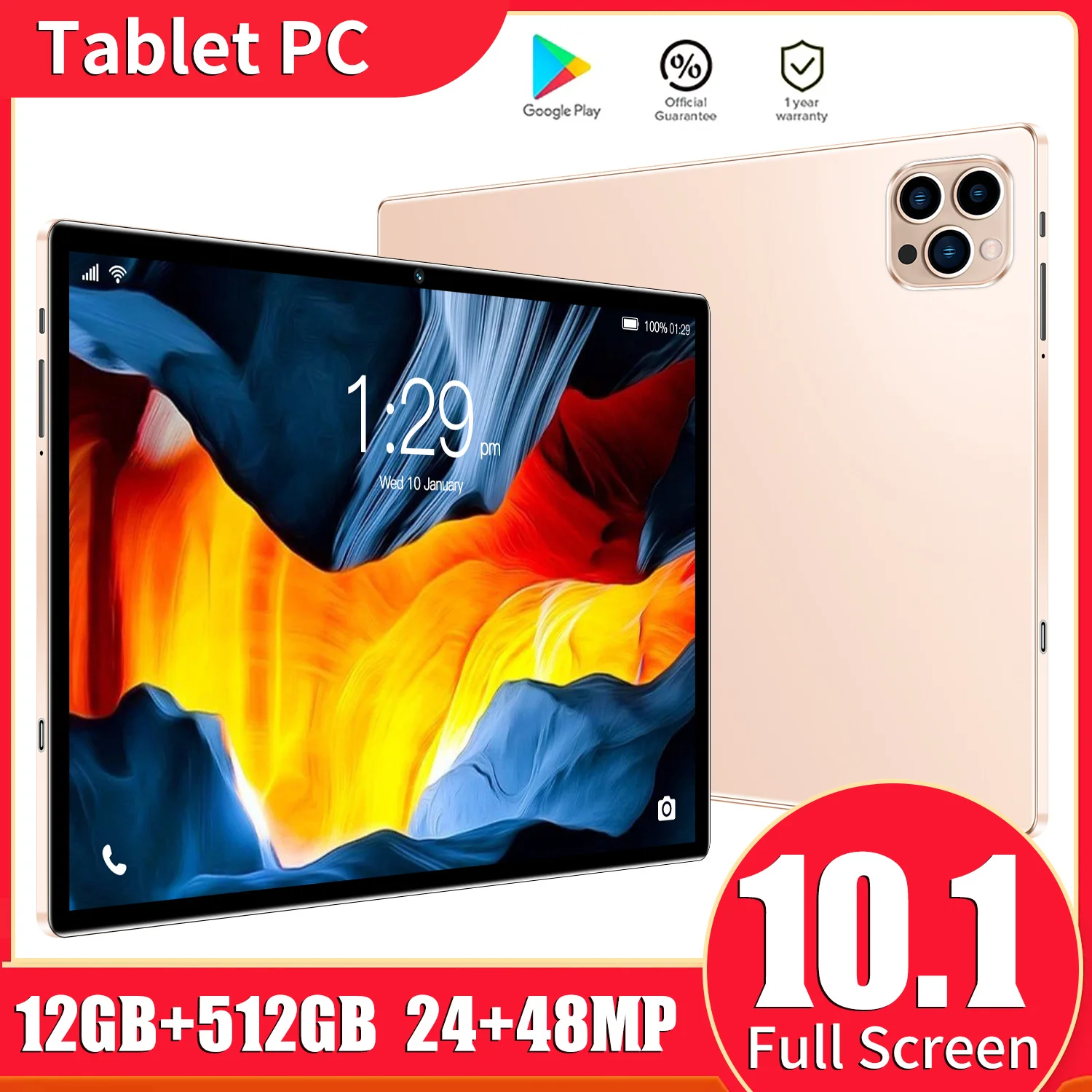 Android12 タブレット 10インチ 12GB RAM+512GB ROM 10 Inch Android Tablet - 12GB RAM, 512GB Storage, 4G 5G