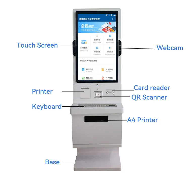Cheap Custom Function 32 Inch A4 Printing Patient Checkin ID Card Reader Cash Self Service Kiosk for Hospital