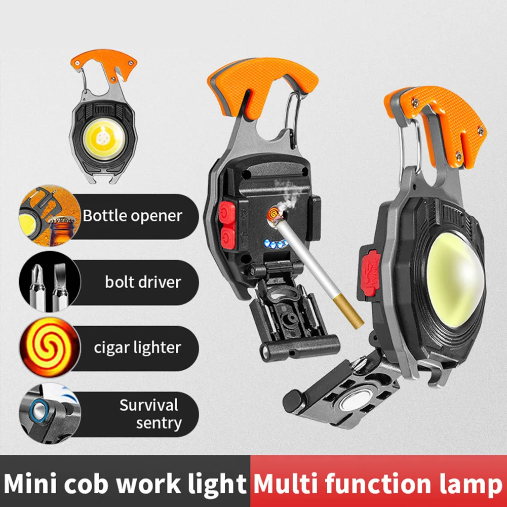 Working Light Cigarette Lighter Magnet Seat Belt Cutter Screwdriver Type-C  USB 750 Lumens Hiking Repair Work Lamp EDC Flashlight