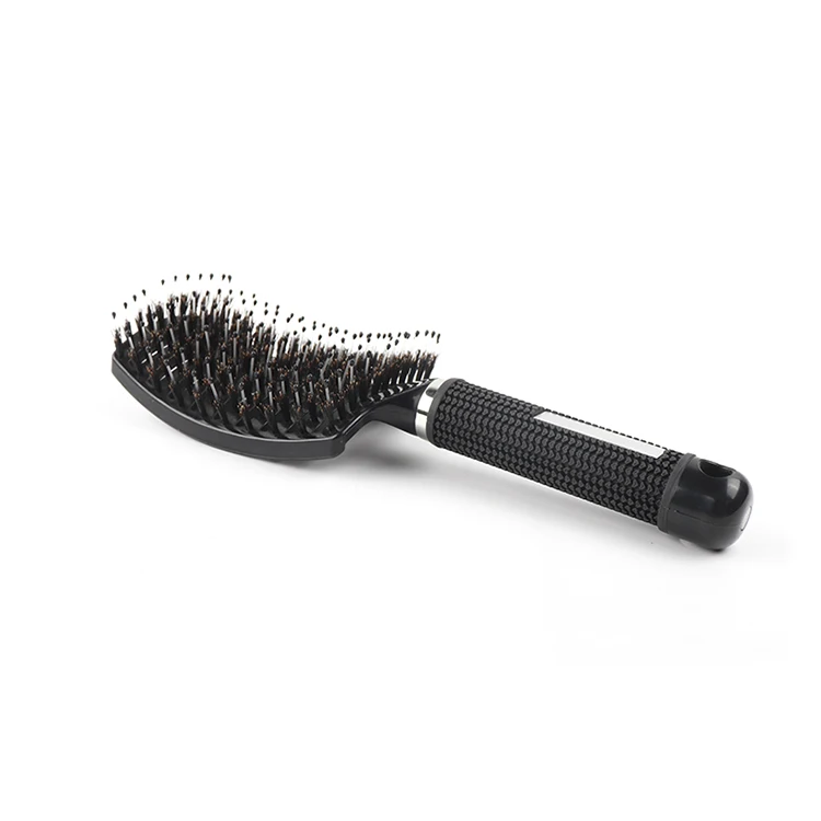 New Design Plastic Rubber Handle Ribs Hair Brush Soft Touch With Boar Bristle