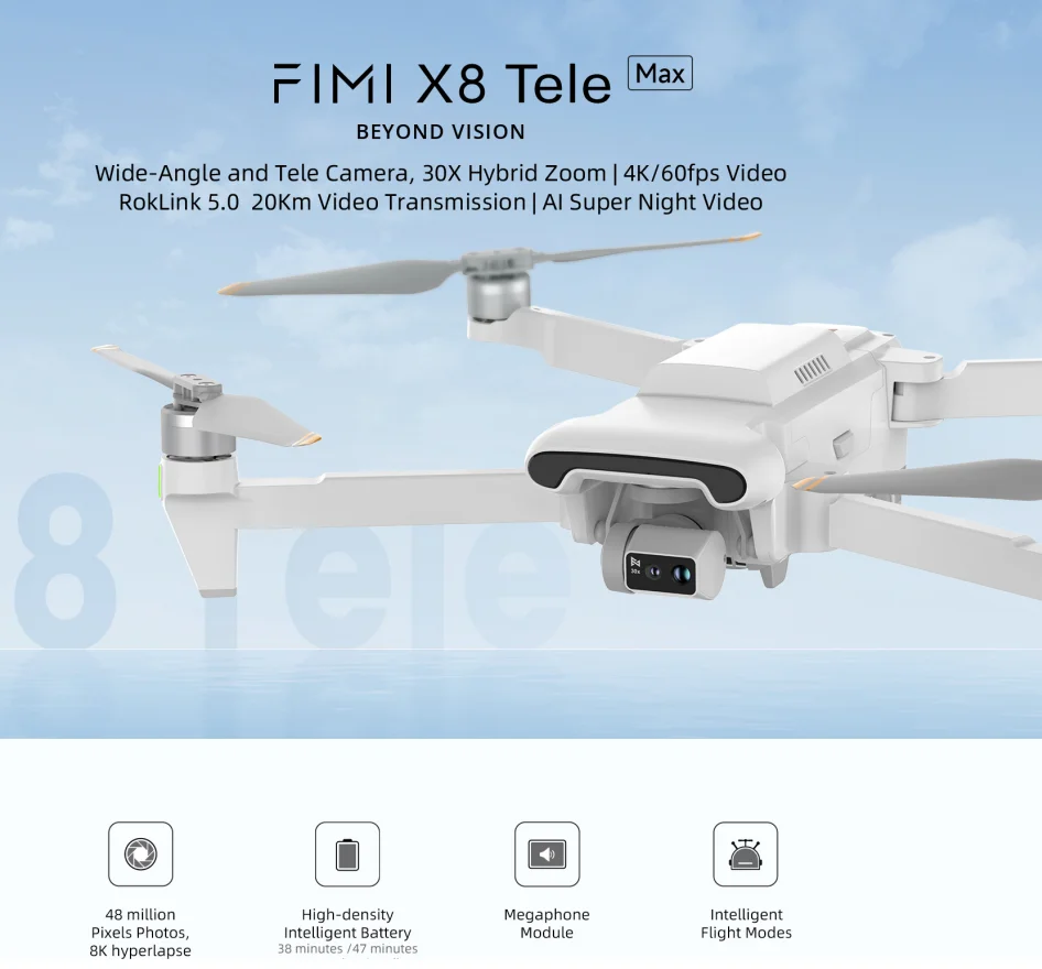 FIMI X8 Tele MAX 8K Camera Drone with 4K Resolution 3-Axis Gimbal