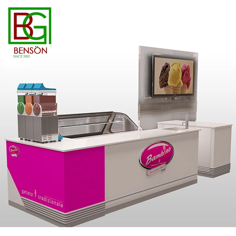 Latest Design Fast Food Kiosk Design Indoor Food Kiosk Counter Modern Hottest 3D Max Retail Ice Cream Kiosk Design