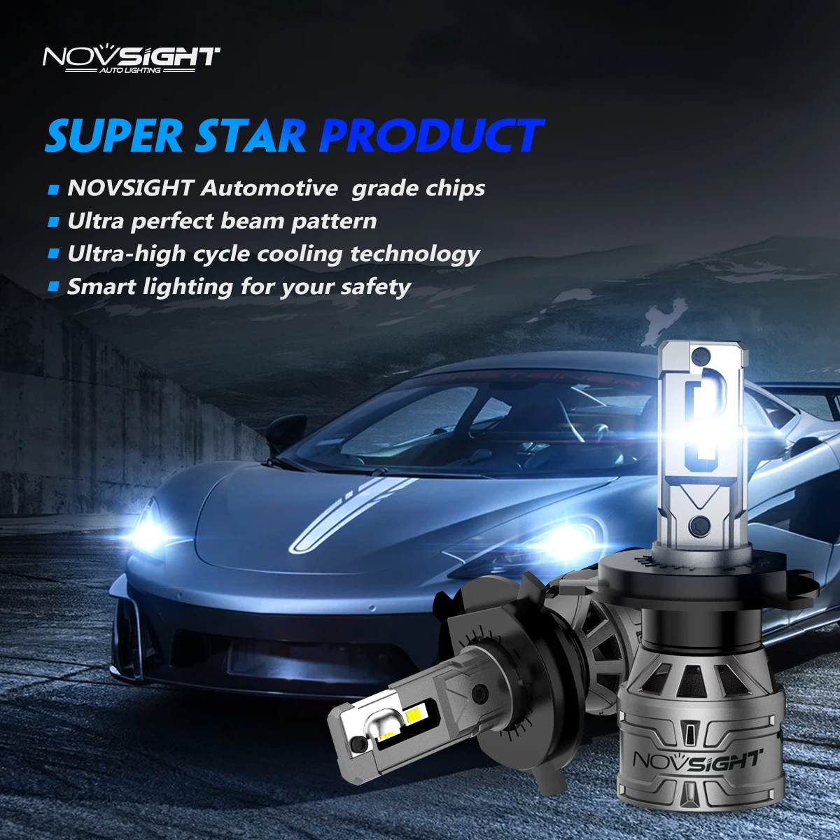 Novsight Super Bright 120w 180w 100w Auto H7 H4 Led Headlight Bulb Fan