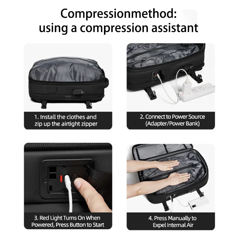 Vacuum Backpack Vacuum Compression Backpack Laptop Backpack USB Charging Travel Business Backpack with Air Pump for Man Woman