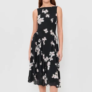 Wisrise Fashion Factory Custom Lightweight Women's Black & White Floral Sleeveless A-line Minimalist Design Midi Dress
