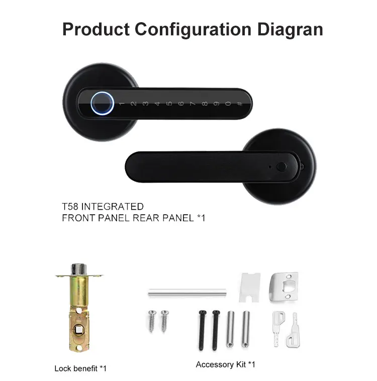 Biometric Fingerprint Password Electric Handle Door Lock Bedroom Home