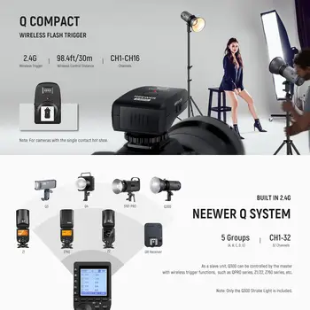 NEEWER Q300 300Ws 2.4G Outdoor Studio Flash with Q Compact Wireless Trigger 7800mAh Li Ion Battery Powered Strobe Light detail image