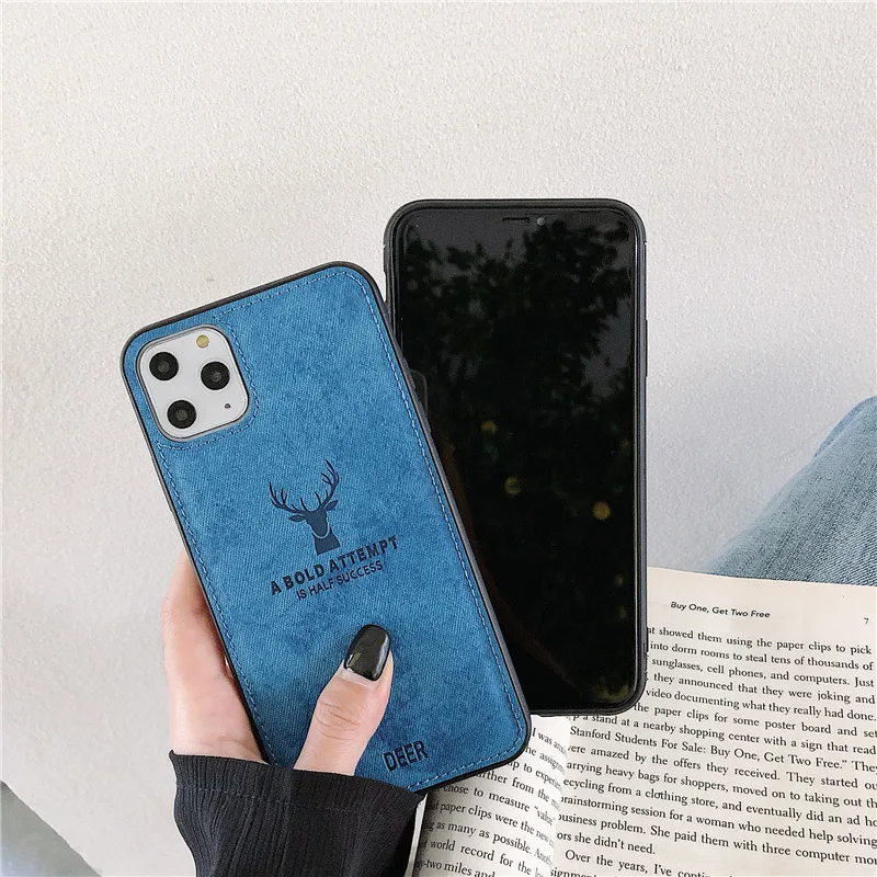 Тканевый бампер из искусственной кожи с рисунком оленя для iPhone 12 Pro Max 11 6 7 8 Plus XS