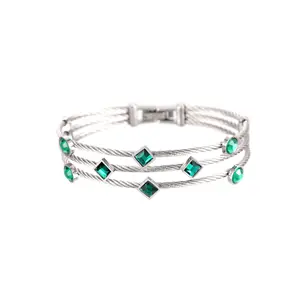 MW Designer Famous Brand Ladies Women Green CZ Cubic Zirconia Stainless Steel Rose Gold Multi-Layers Bangles