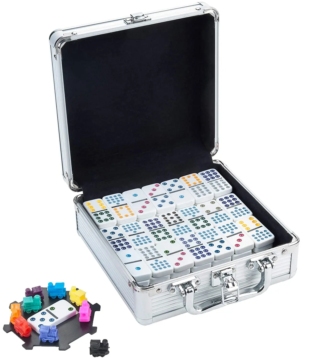 Двойной набор точечных домино 12 цветов игровой мексиканского поезда-домино 91 плитки для путешествий игра-домино с алюминиевым чехлом