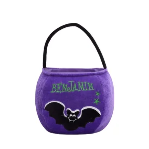 Happy Halloween Kids Pumpkin Candy Bucket Bag Plush Material Christmas Basket with PP Cotton Filling