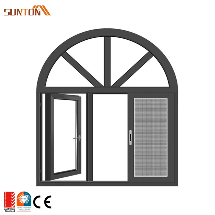 Factory Prices Custom Semi Arch Top Metal Swing windows Design Modern House Large Aluminium Frame Glass Arched Casement Window