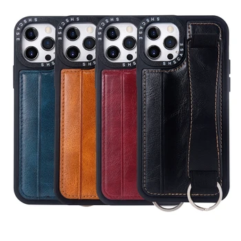 2022 Amazon New Wristband Leather Mobile Phone Case with Card Holder for iPhone 13 12 11 Pro Max X XS XR 7 8 Plus Fundas