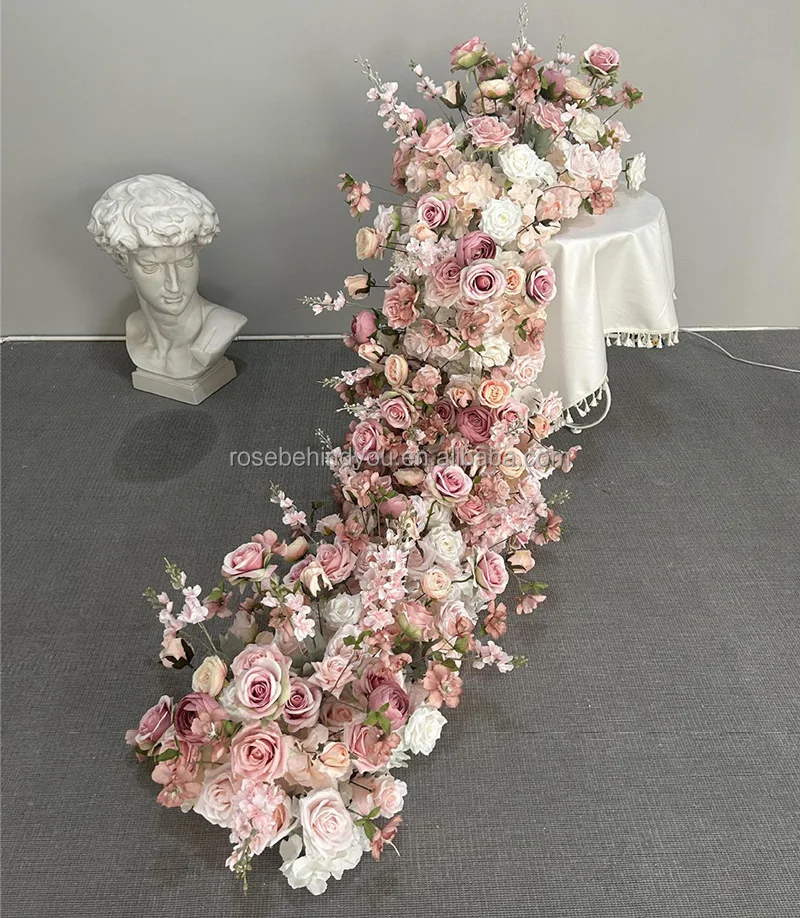 Hot Pink Fushia Table Flower Row Flowers Runner Rose Artificial Flowers ...