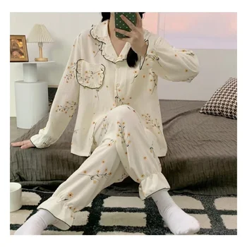 New Autumn Long Sleeve Pajamas for Ladies Bubble Cotton Plus Size Women's Sleepwear with Soft Breathable Quick Dry Features