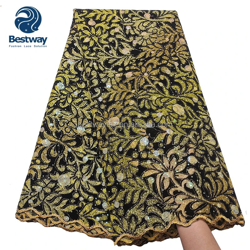 Elegant Flocked Velvet Lace Fabric Laces Material Women African French Lace  Fabric for Weddings