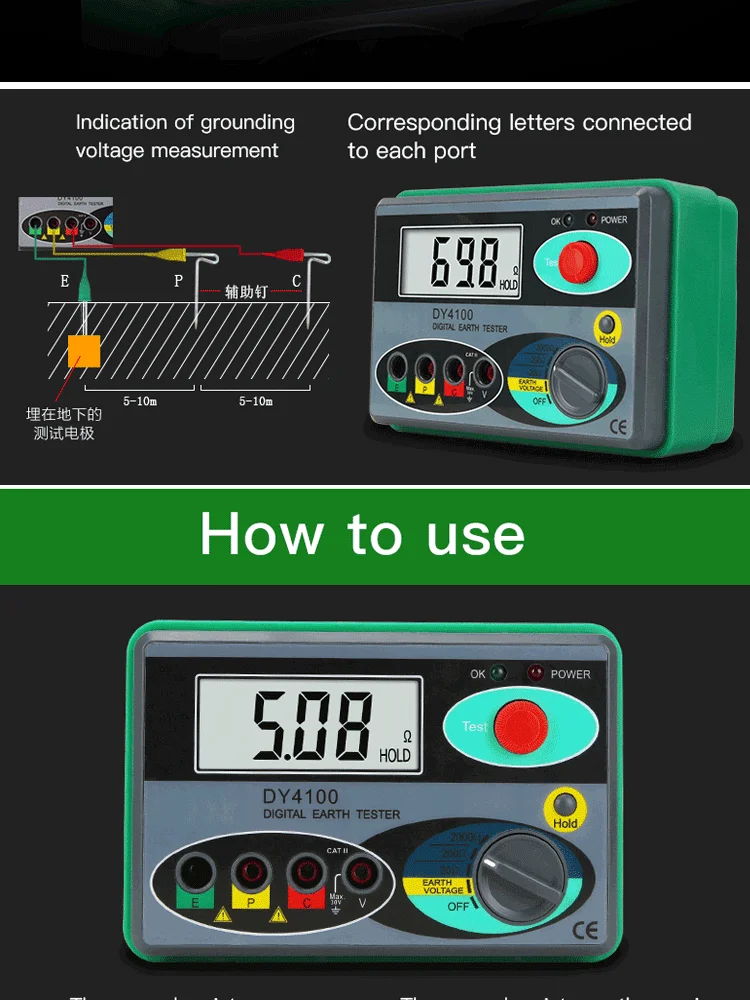 Dy4100 Insulated Digital Megohmmeter Grounding Resistance Ohm Tester 0