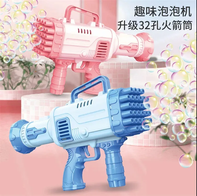32 Holes Light Rocket Blowing Bubble Launcher Electric Bubble Machine Gun Soap Bubbles Machine for Children Gift