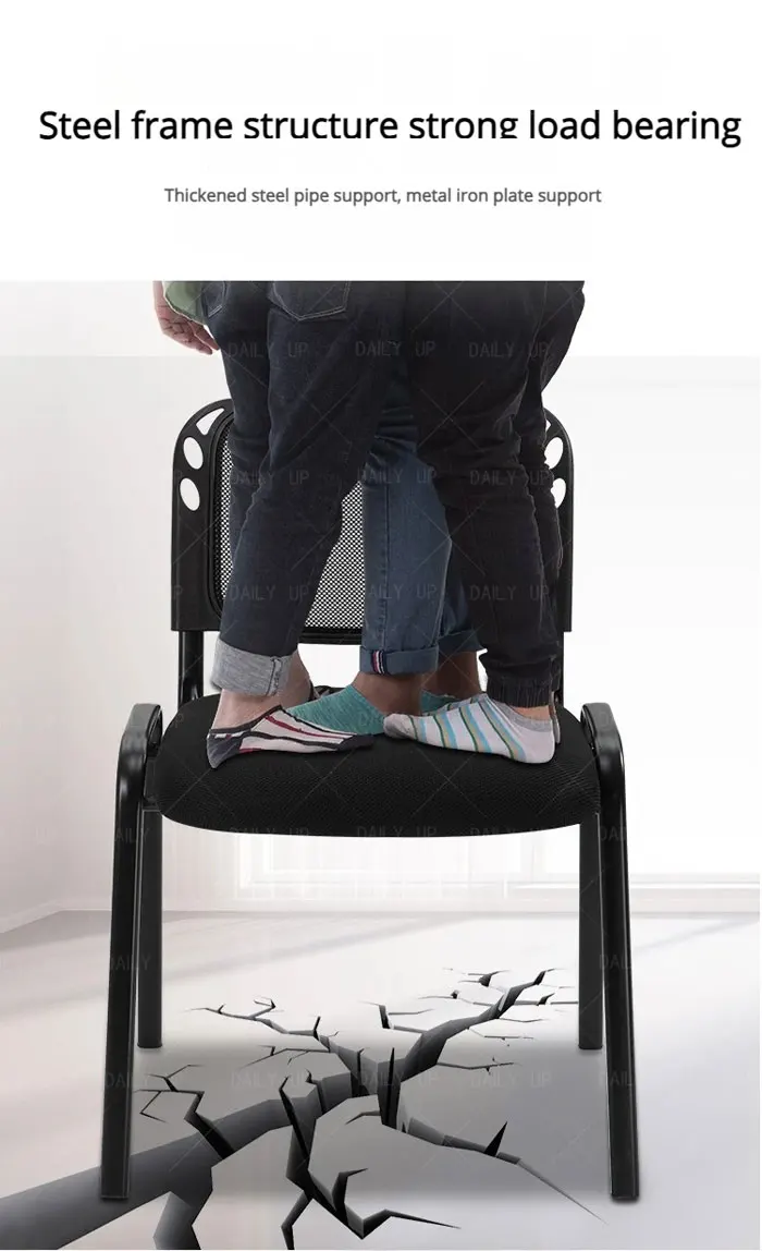 Stackable Upholstered Mesh Office Chair Ergonomic Padded Conference Chair With Breathable Backrest Thickened Sponge Cushion