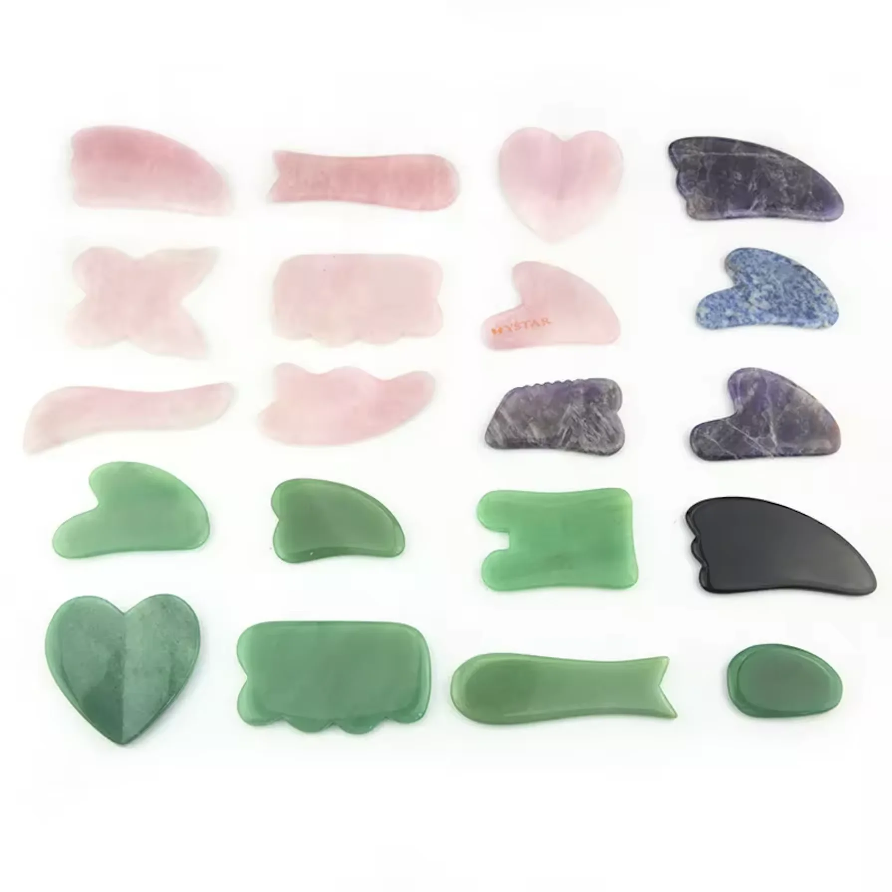 Natural Energy Stone Facial Massage and Gua Sha Scraping Board Crescent-Shaped Massager Set with Terahertz Gua Sha Tools